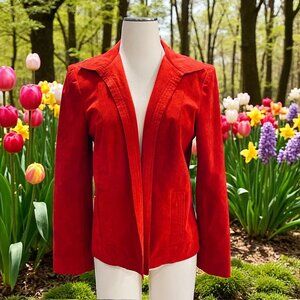 Red Ultrasuede Blazer Jacket‎ Open Front Minimalist Retro Y2K Fall Layering